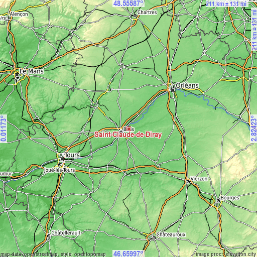 Topographic map of Saint-Claude-de-Diray