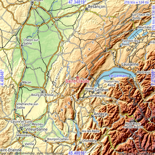 Topographic map of Saint-Claude