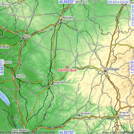 Topographic map of Saint-Claud