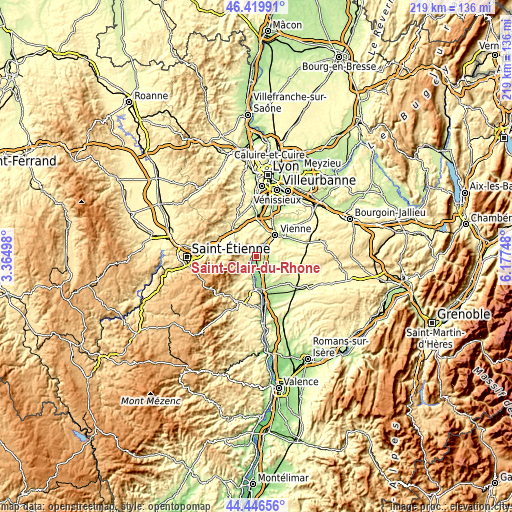 Topographic map of Saint-Clair-du-Rhône