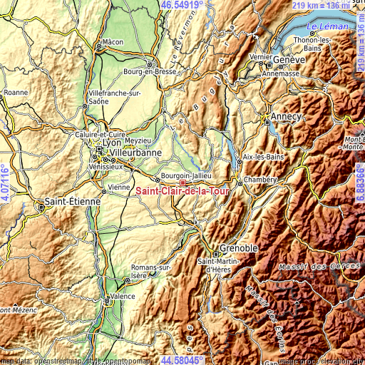 Topographic map of Saint-Clair-de-la-Tour