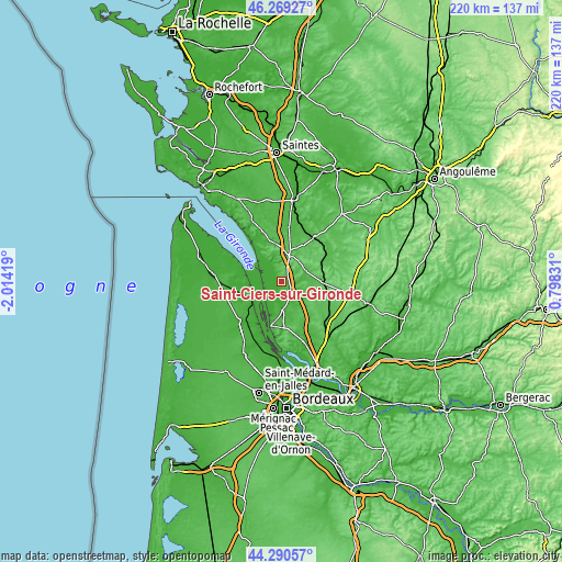 Topographic map of Saint-Ciers-sur-Gironde