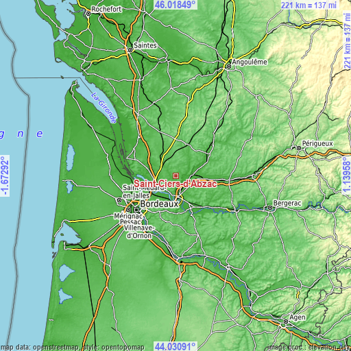 Topographic map of Saint-Ciers-d’Abzac