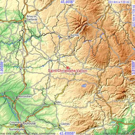 Topographic map of Saint-Christophe-Vallon