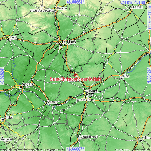 Topographic map of Saint-Christophe-sur-le-Nais