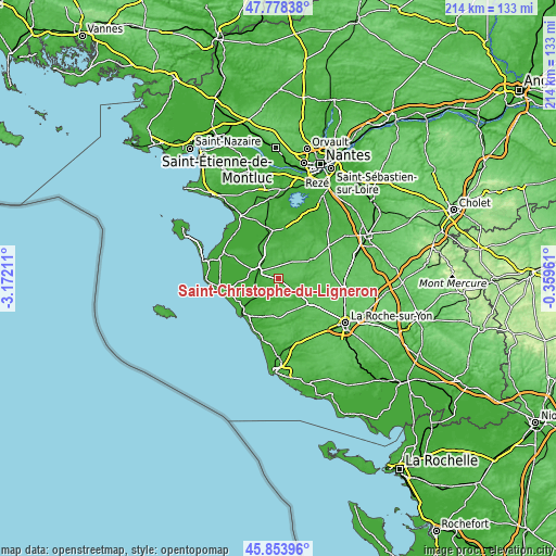 Topographic map of Saint-Christophe-du-Ligneron