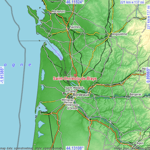 Topographic map of Saint-Christoly-de-Blaye