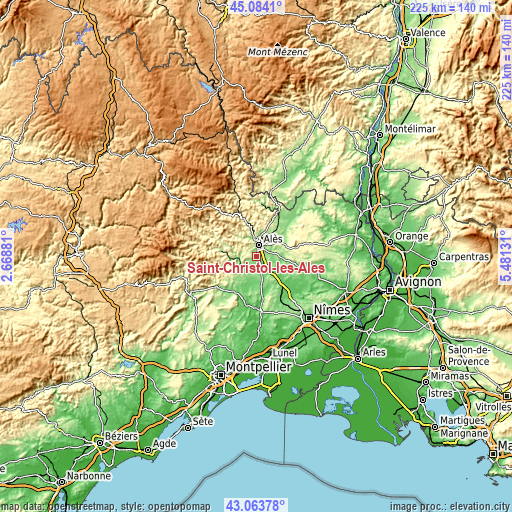 Topographic map of Saint-Christol-lès-Alès