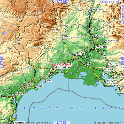 Topographic map of Saint-Christol