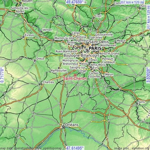 Topographic map of Saint-Chéron