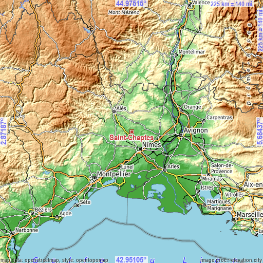 Topographic map of Saint-Chaptes