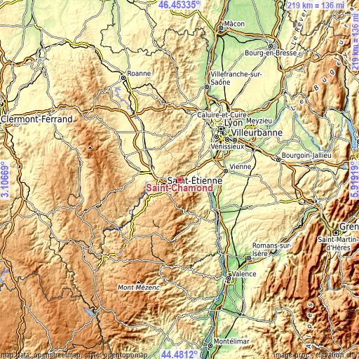 Topographic map of Saint-Chamond