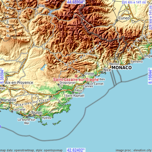 Topographic map of Saint-Cézaire-sur-Siagne