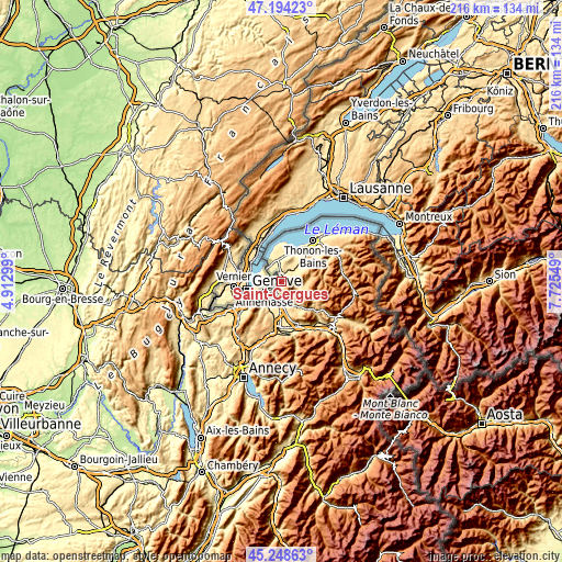 Topographic map of Saint-Cergues