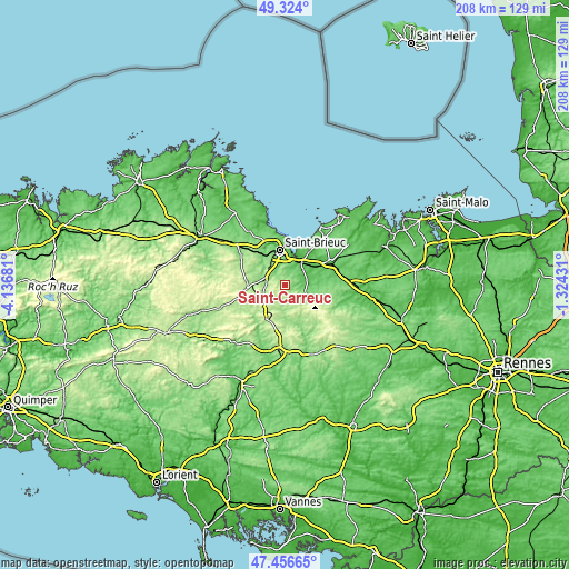 Topographic map of Saint-Carreuc