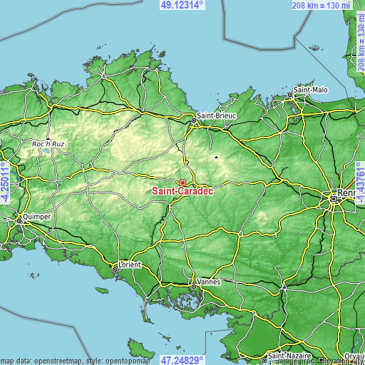 Topographic map of Saint-Caradec