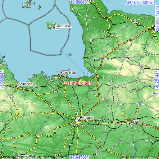 Topographic map of Saint-Broladre