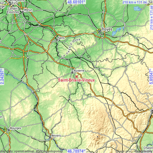 Topographic map of Saint-Bris-le-Vineux