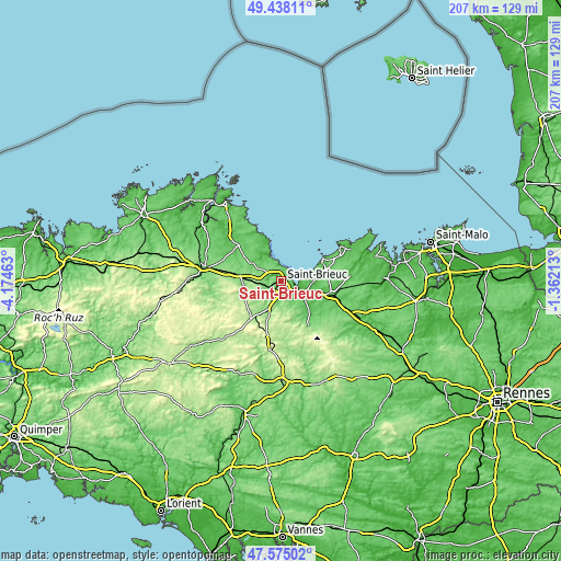 Topographic map of Saint-Brieuc