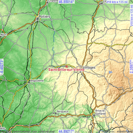 Topographic map of Saint-Brice-sur-Vienne