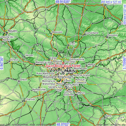 Topographic map of Saint-Brice-sous-Forêt