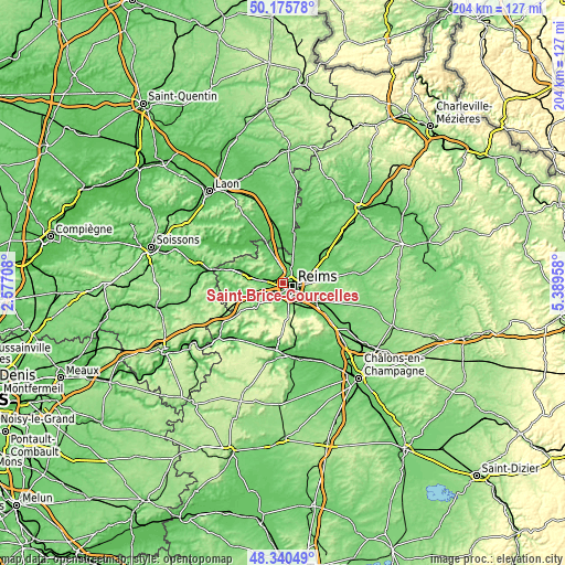 Topographic map of Saint-Brice-Courcelles