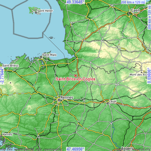 Topographic map of Saint-Brice-en-Coglès