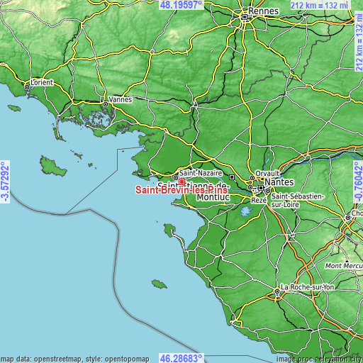 Topographic map of Saint-Brevin-les-Pins