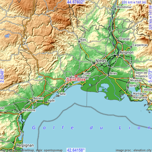 Topographic map of Saint-Brès