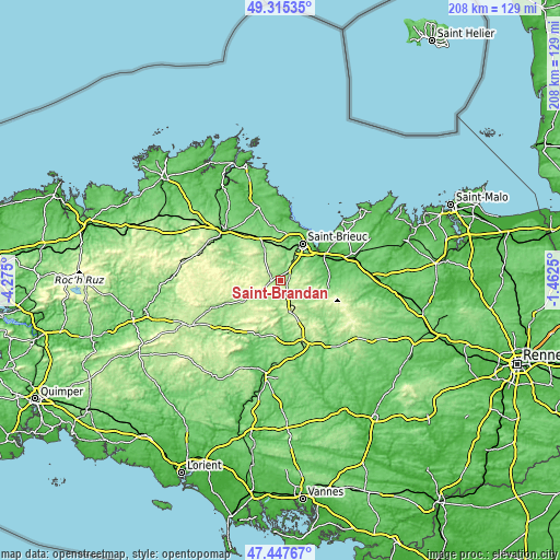 Topographic map of Saint-Brandan