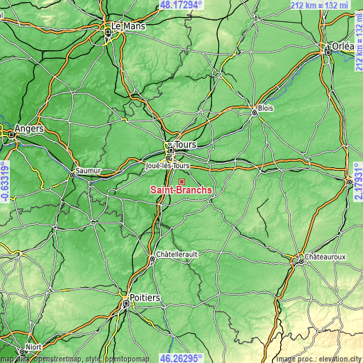 Topographic map of Saint-Branchs