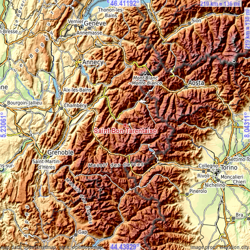 Topographic map of Saint-Bon-Tarentaise