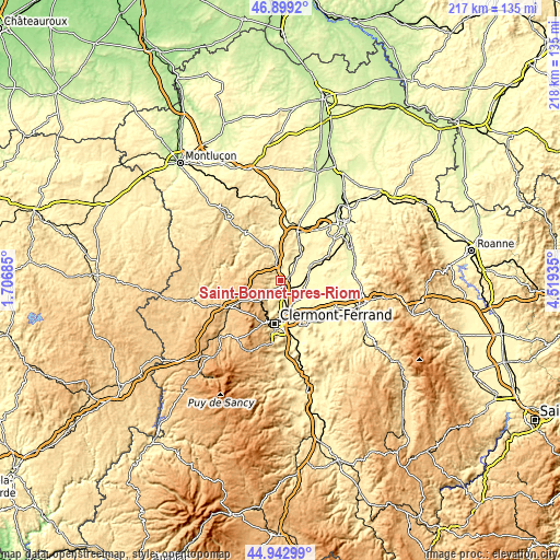 Topographic map of Saint-Bonnet-près-Riom