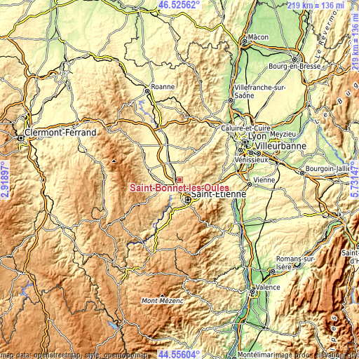 Topographic map of Saint-Bonnet-les-Oules