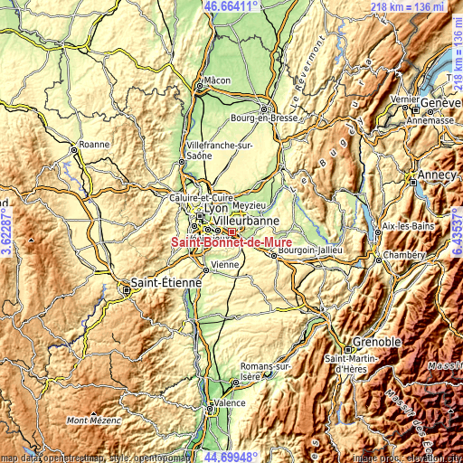 Topographic map of Saint-Bonnet-de-Mure