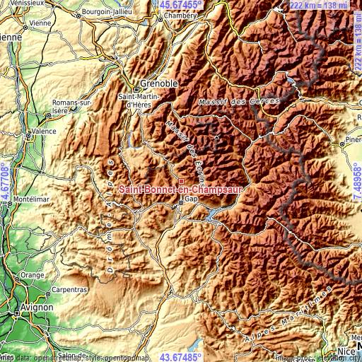 Topographic map of Saint-Bonnet-en-Champsaur