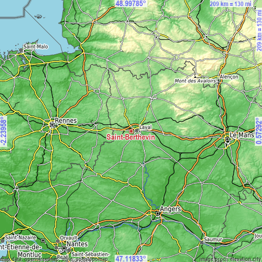 Topographic map of Saint-Berthevin