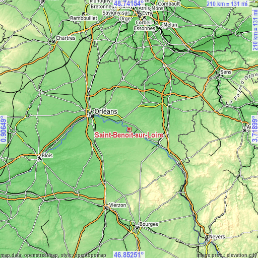 Topographic map of Saint-Benoît-sur-Loire