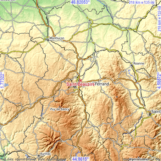 Topographic map of Saint-Beauzire