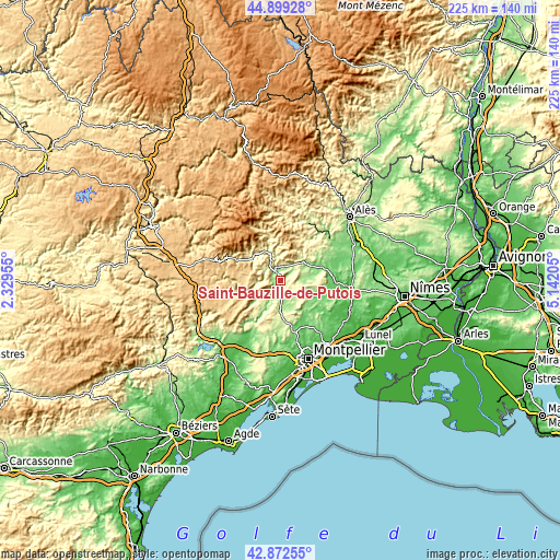 Topographic map of Saint-Bauzille-de-Putois