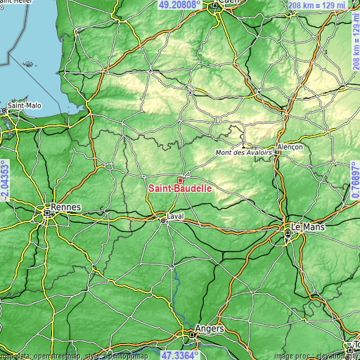 Topographic map of Saint-Baudelle