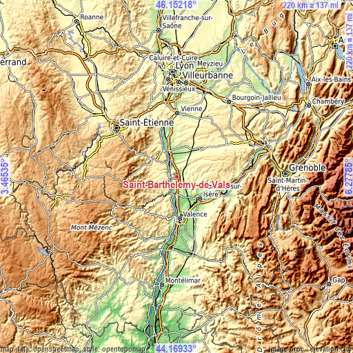 Topographic map of Saint-Barthélemy-de-Vals