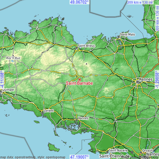 Topographic map of Saint-Barnabé