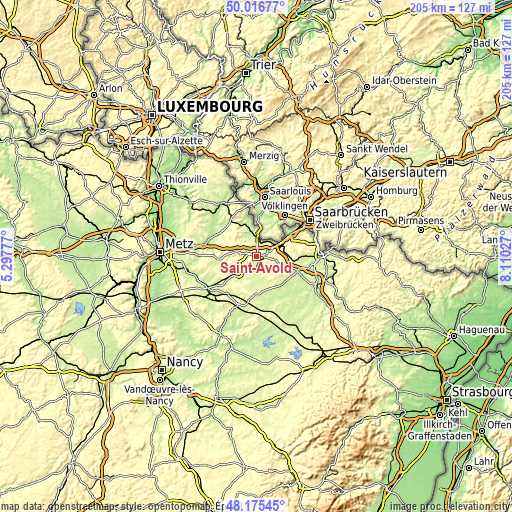 Topographic map of Saint-Avold