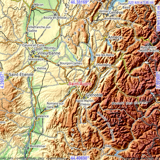 Topographic map of Saint-Aupre