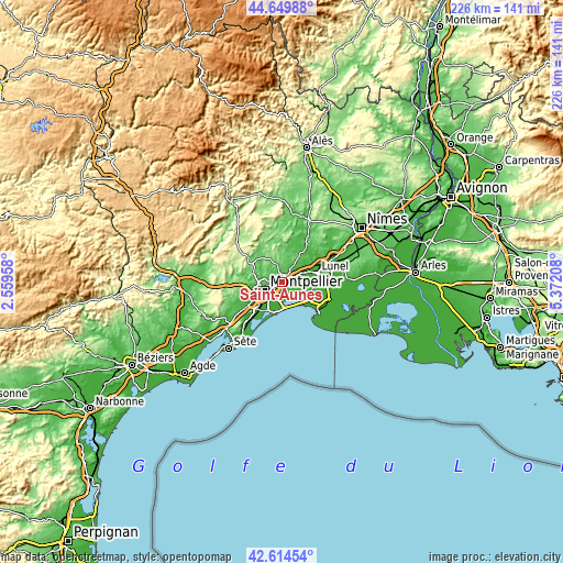 Topographic map of Saint-Aunès