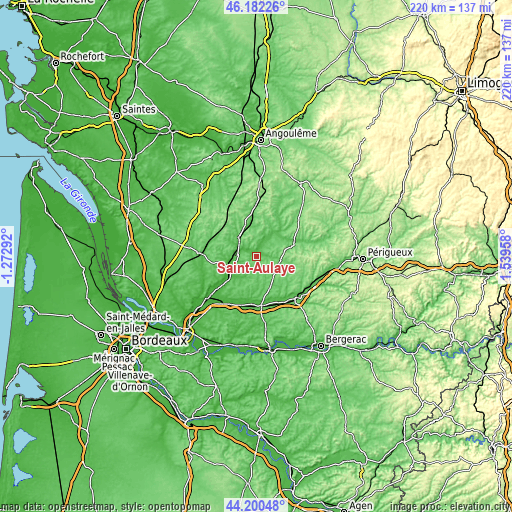 Topographic map of Saint-Aulaye