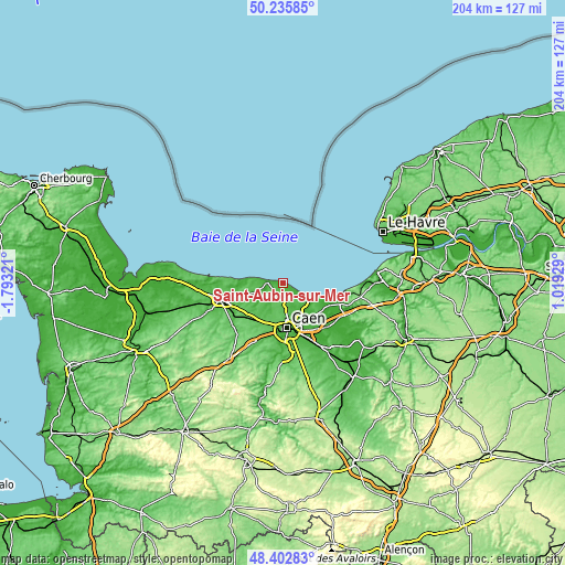 Topographic map of Saint-Aubin-sur-Mer