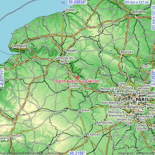 Topographic map of Saint-Aubin-sur-Gaillon