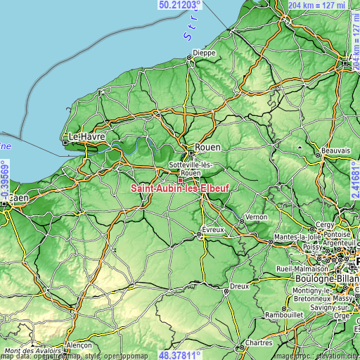 Topographic map of Saint-Aubin-lès-Elbeuf